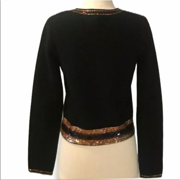 CLUB MONACO Black Wool Cardigan Sequins Button Down Party Evening Medium 90s Y2K - Picture 3 of 8
